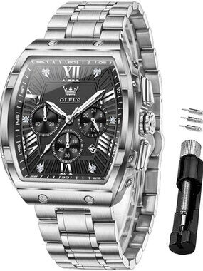 Stylish Men's Big Square Face Chronograph Watch - Stainless Steel Dress